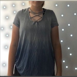 blue ombré d shirt with crosses